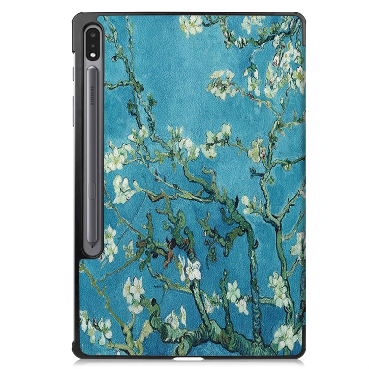 For Samsung Galaxy Tab S9+ JUNSUNMAY Custer Painted 3-Fold Stand Leather Smart Tablet Case(Apricot Flower) - Galaxy Tab S9+ Cases by JUNSUNMAY | Online Shopping UK | buy2fix