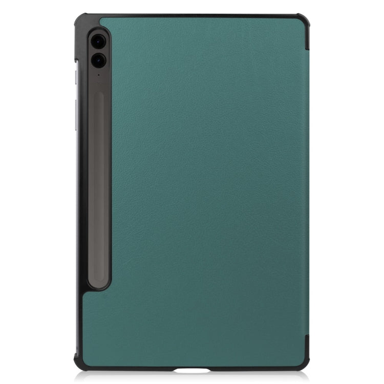 For Samsung Galaxy Tab S9 FE+ 12.4 JUNSUNMAY Custer Solid Color 3-Fold Stand Leather Smart Tablet Case(Dark Green) - Galaxy Tab S9 FE+ by JUNSUNMAY | Online Shopping UK | buy2fix