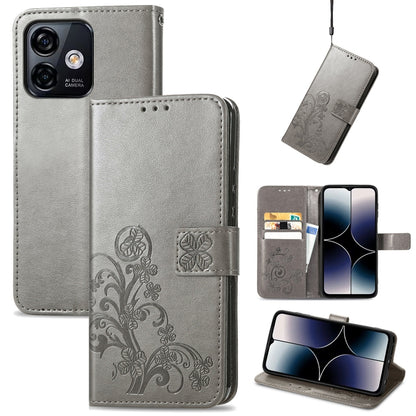 For Ulefone Note 16 Pro Four-leaf Clasp Embossed Buckle Leather Phone Case(Gray) - Ulefone Cases by buy2fix | Online Shopping UK | buy2fix
