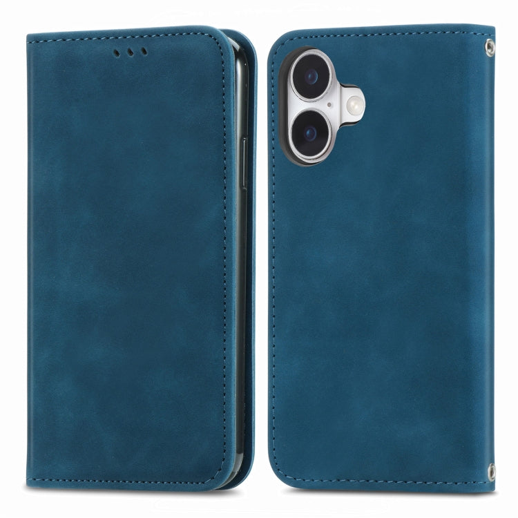 For iPhone 16 Retro Skin Feel Magnetic Flip Leather Phone Case(Blue) - iPhone 16 Cases by buy2fix | Online Shopping UK | buy2fix