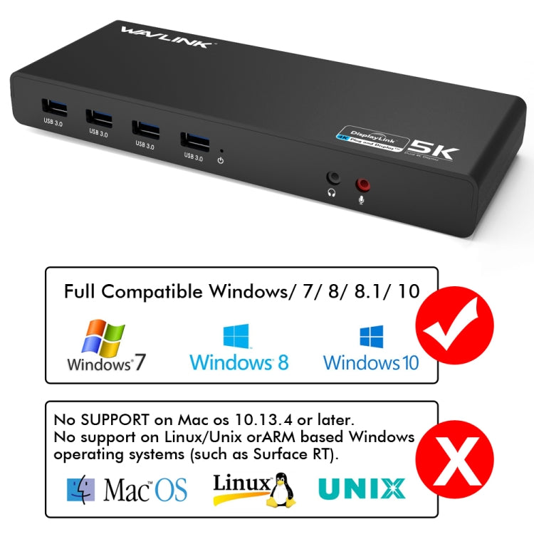 Wavlink UG69DK1 5K Type-C Dual Display USB 3.0 Video Gigabit Ethernet HDMI Docking Station, Plug:UK Plug -  by WAVLINK | Online Shopping UK | buy2fix