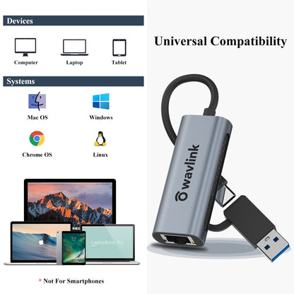 Wavlink NWU330GCA Gigabit Ethernet Adapter Type-C to 2.5 Network Card RJ45 LAN USB3.0 Converter - USB HUB by WAVLINK | Online Shopping UK | buy2fix