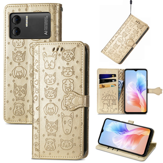 For DOOGEE X98 Pro / X98 Cat and Dog Embossed Leather Phone Case(Gold) - Doogee Cases by buy2fix | Online Shopping UK | buy2fix