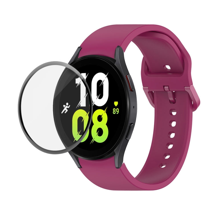 For Samsung Galaxy Watch5 44mm JUNSUNMAY Silicone Adjustable Strap + Full Coverage PMMA Screen Protector Kit(Wine Red) - Watch Bands by JUNSUNMAY | Online Shopping UK | buy2fix