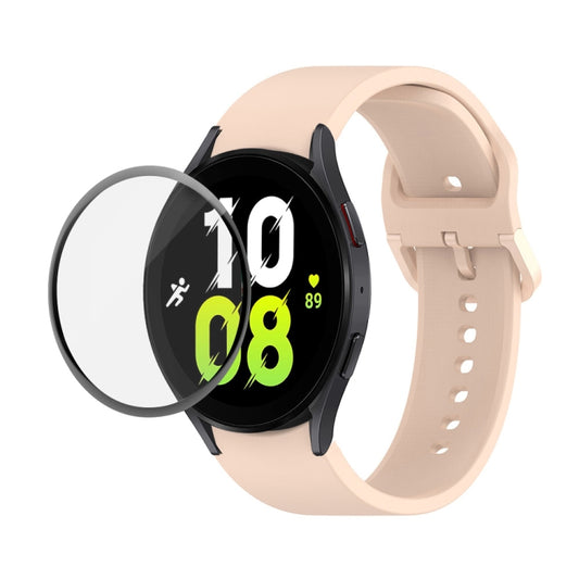 For Samsung Galaxy Watch5 44mm JUNSUNMAY Silicone Adjustable Strap + Full Coverage PMMA Screen Protector Kit(Light Pink) - Watch Bands by JUNSUNMAY | Online Shopping UK | buy2fix