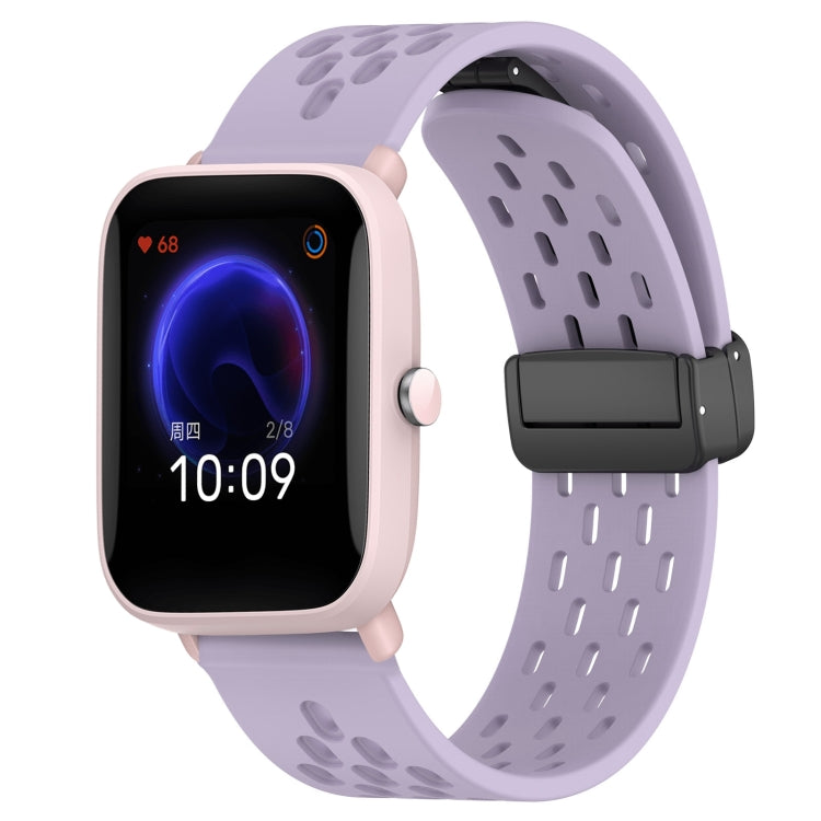 For Amazfit Pop Pro 20mm Folding Magnetic Clasp Silicone Watch Band(Purple) - Watch Bands by buy2fix | Online Shopping UK | buy2fix