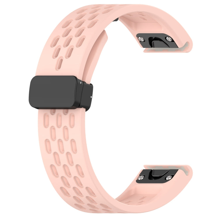 For Garmin Fenix 7S 20mm Folding Buckle Hole Silicone Watch Band(Pink) - Watch Bands by buy2fix | Online Shopping UK | buy2fix