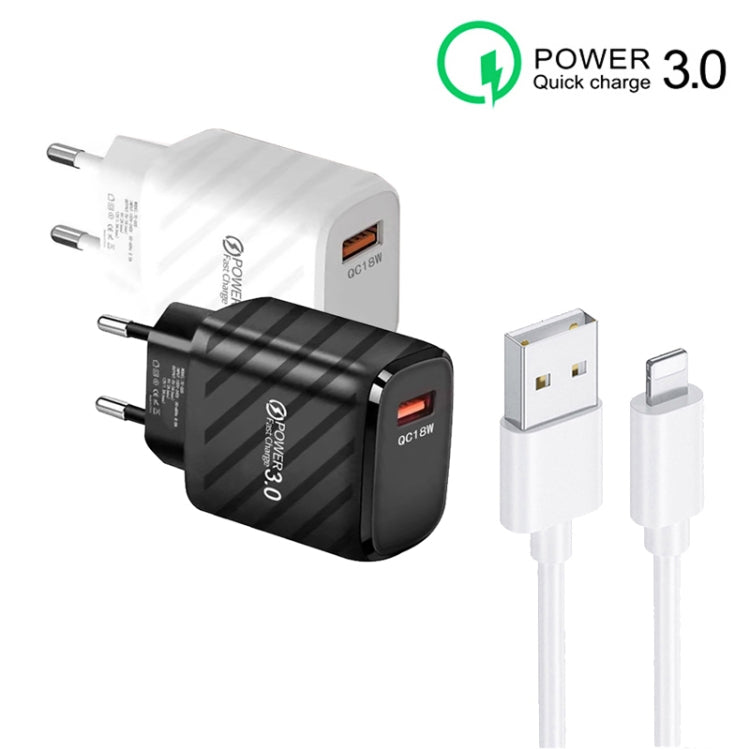 TE-005 QC3.0 18W USB Fast Charger with 1m 3A USB to 8 Pin Cable, EU Plug(White) - USB Charger by buy2fix | Online Shopping UK | buy2fix