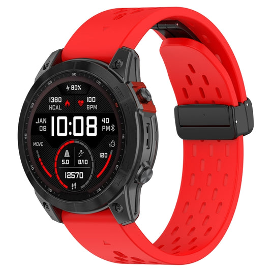 For Garmin Fenix 7X Pro Quick Release Holes Magnetic Buckle Silicone Watch Band(Red) - Watch Bands by buy2fix | Online Shopping UK | buy2fix