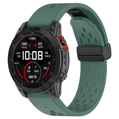 For Garmin Enduro 2 / Enduro Quick Release Holes Magnetic Buckle Silicone Watch Band(Dark Green) - Watch Bands by buy2fix | Online Shopping UK | buy2fix