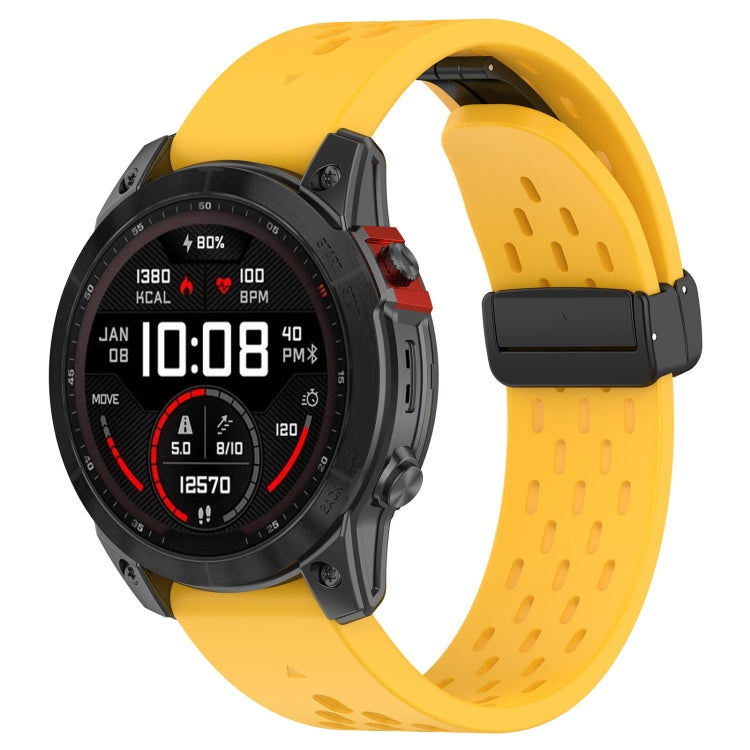 For Garmin Fenix 5x Sapphire Quick Release Holes Magnetic Buckle Silicone Watch Band(Yellow) - Watch Bands by buy2fix | Online Shopping UK | buy2fix