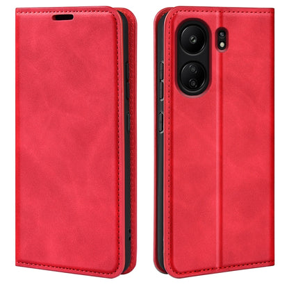 For Xiaomi Redmi 13C Retro-skin Magnetic Suction Leather Phone Case(Red) - 13C Cases by buy2fix | Online Shopping UK | buy2fix