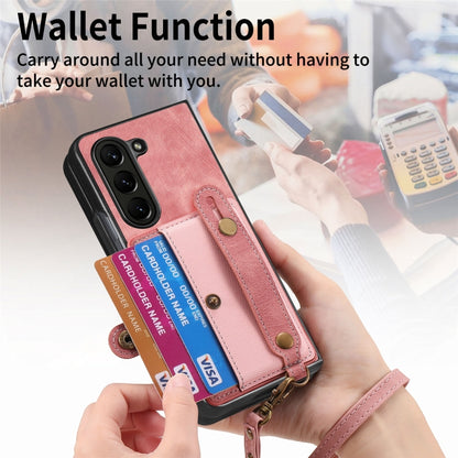 For Samsung Galaxy Z Fold6 5G Retro Cross Wristband Wallet Leather Back Phone Case(Pink) - Galaxy Z Fold6 5G Cases by buy2fix | Online Shopping UK | buy2fix