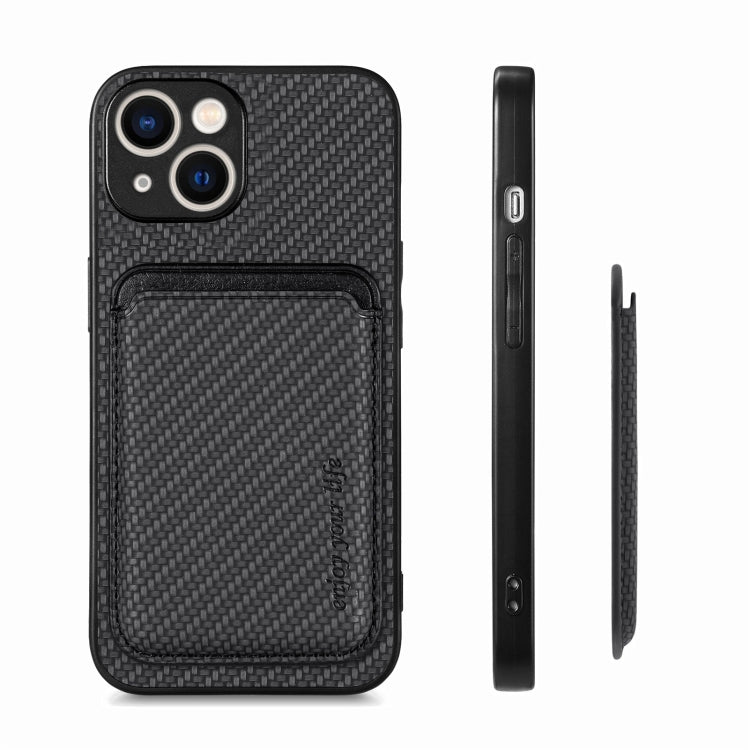 For iPhone 15 Plus Carbon Fiber Leather Card Magsafe Phone Case(Black) - iPhone 15 Plus Cases by buy2fix | Online Shopping UK | buy2fix