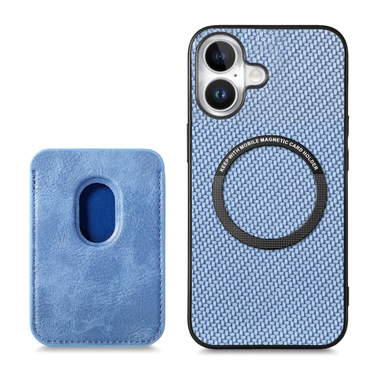 For iPhone 16 Carbon Fiber Leather Card Magsafe Phone Case(Blue) - iPhone 16 Cases by buy2fix | Online Shopping UK | buy2fix