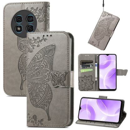 For Ulefone Note 15 Butterfly Love Flower Embossed Leather Phone Case(Gray) - Ulefone Cases by buy2fix | Online Shopping UK | buy2fix