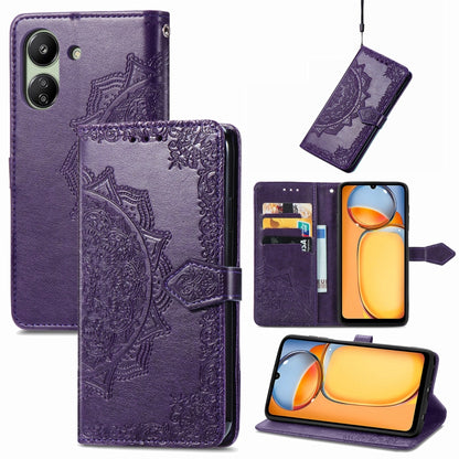 For Xiaomi Redmi 13C Mandala Flower Embossed Leather Phone Case(Purple) - 13C Cases by buy2fix | Online Shopping UK | buy2fix