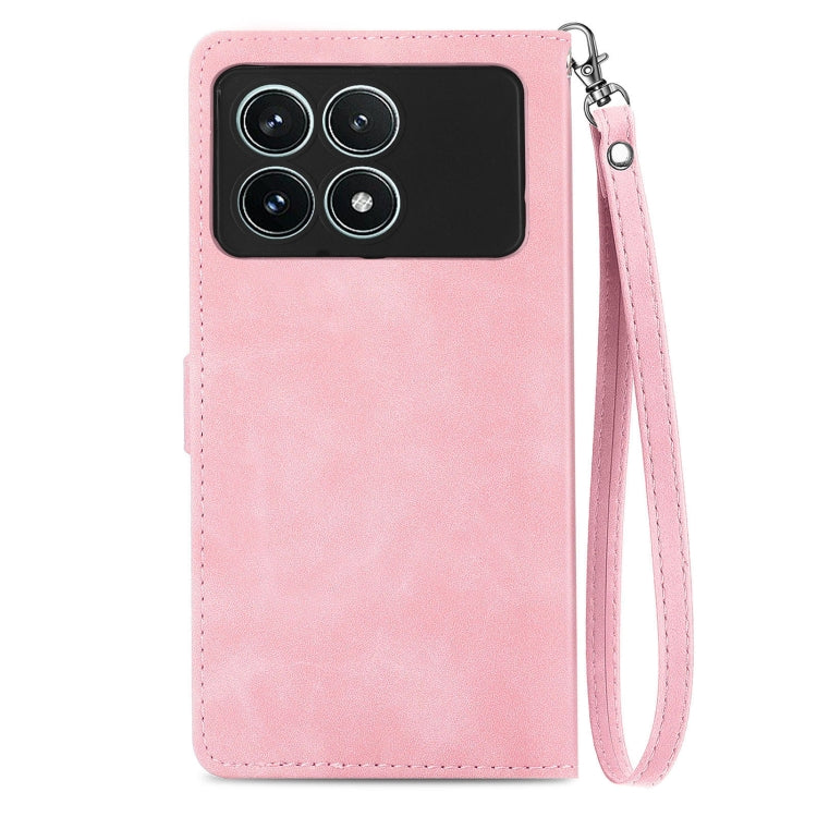 For Xiaomi Redmi K70 Pro Embossed Flower Zipper Leather Phone Case(Pink) - K70 Pro Cases by buy2fix | Online Shopping UK | buy2fix