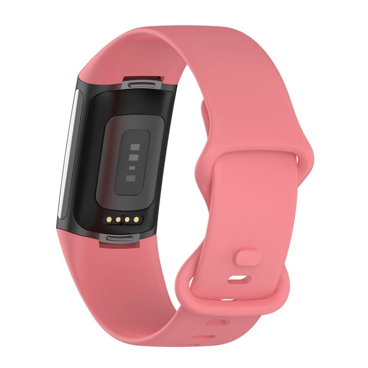 For Fitbit Charge 6 Solid Color Butterfly Buckle Silicone Watch Band, Size:L Size(Pink) - Watch Bands by buy2fix | Online Shopping UK | buy2fix