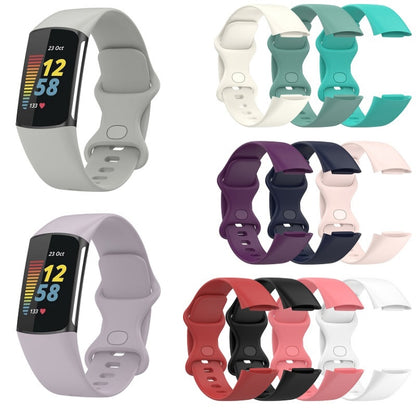 For Fitbit Charge 6 Solid Color Butterfly Buckle Silicone Watch Band, Size:L Size(Pink) - Watch Bands by buy2fix | Online Shopping UK | buy2fix