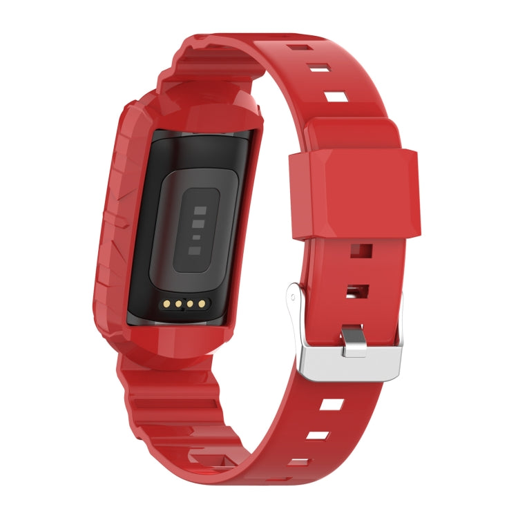 For Fitbit Charge 6 / 5 / 4 / 3 Armor Integrated TPU Watch Band(Red) - Watch Bands by buy2fix | Online Shopping UK | buy2fix