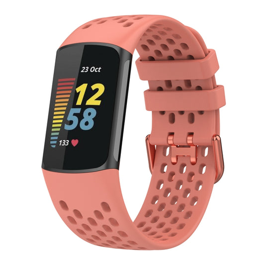 For Fitbit Charge 5 Solid Color Breathable Sports Silicone Watch Band(Pink) - Watch Bands by buy2fix | Online Shopping UK | buy2fix