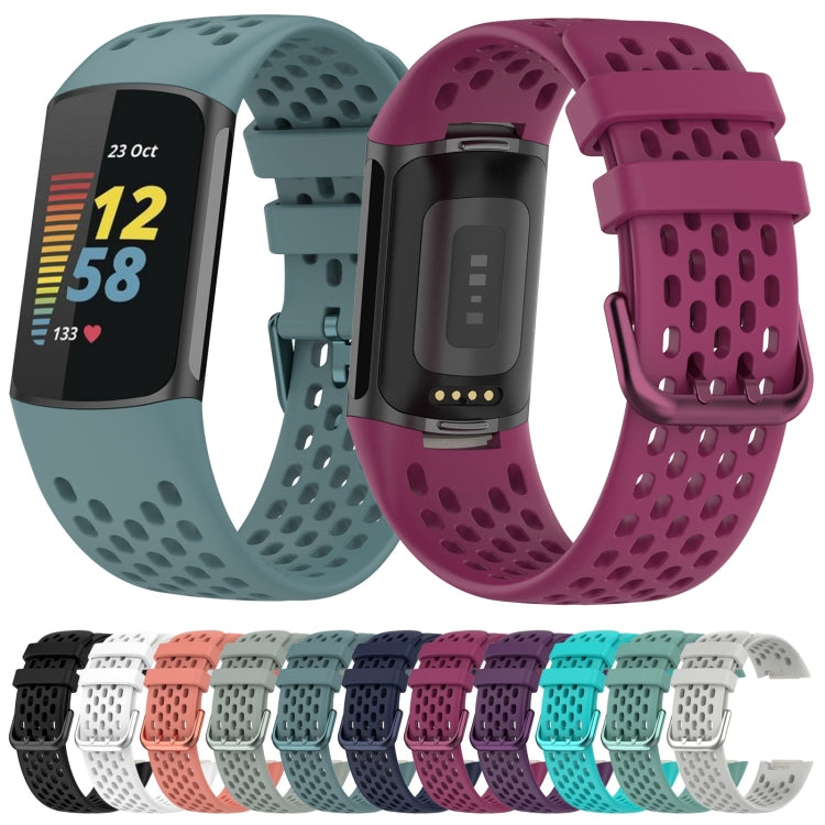 For Fitbit Charge 6 Solid Color Breathable Sports Silicone Watch Band(Teal Green) - Watch Bands by buy2fix | Online Shopping UK | buy2fix