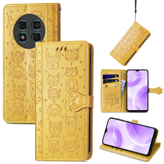 For Ulefone Note 15 Cat and Dog Embossed Leather Phone Case(Yellow) - Ulefone Cases by buy2fix | Online Shopping UK | buy2fix