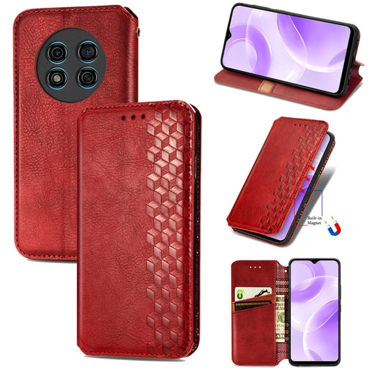 For Ulefone Note 15 Cubic Grid Pressed Magnetic Leather Phone Case(Red) - Ulefone Cases by buy2fix | Online Shopping UK | buy2fix