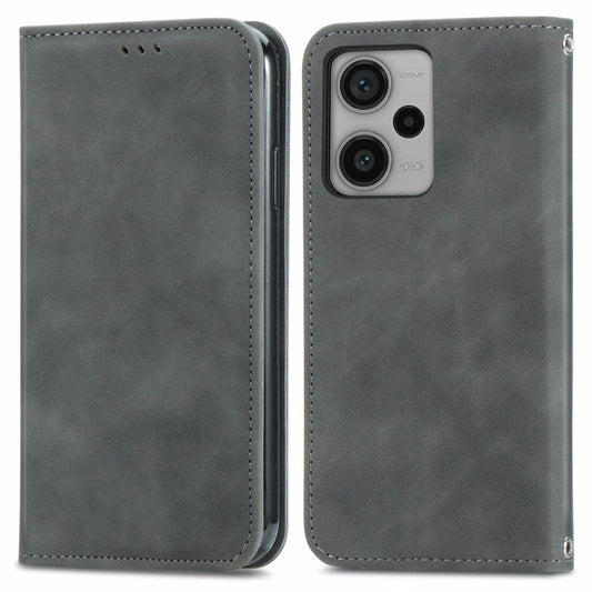 For Xiaomi Redmi Note 12 Pro+ 5G Retro Skin Feel Magnetic Flip Leather Phone Case(Grey) - Xiaomi Cases by buy2fix | Online Shopping UK | buy2fix