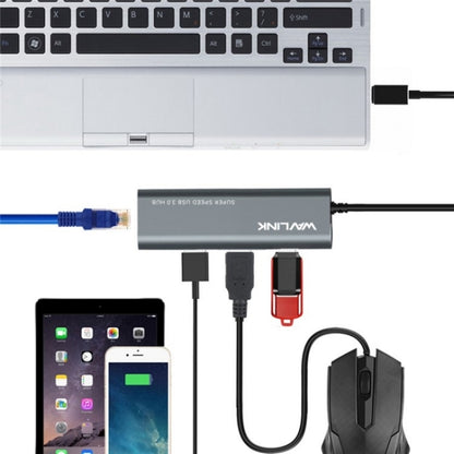 WAVLINK UH3031G/C Gigabit High Speed Hub Adapter Type-C to 3 x USB 3.0 + USB-C + RJ45 + DC Power Port - USB HUB by WAVLINK | Online Shopping UK | buy2fix