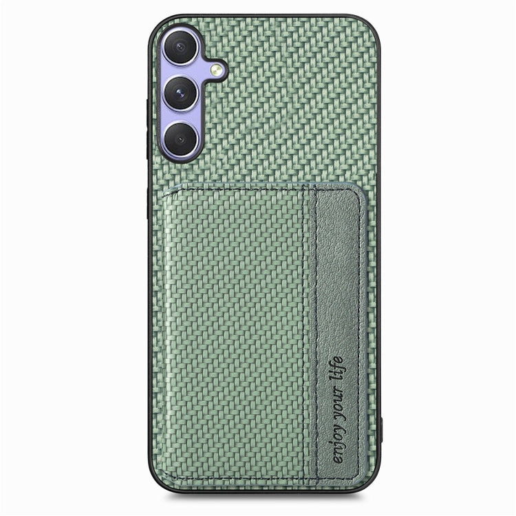 For Samsung Galaxy S25 5G Carbon Fiber Magnetic Card Wallet RFID Blocking Phone Case(Green) - Galaxy S25 5G Cases by buy2fix | Online Shopping UK | buy2fix