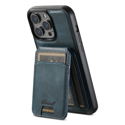 For iPhone 15 Suteni H15 MagSafe Oil Eax Leather Detachable Wallet Back Phone Case(Blue) - iPhone 15 Cases by Suteni | Online Shopping UK | buy2fix