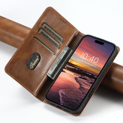 For iPhone 16 Suteni J02 Oil Wax Wallet Leather Phone Case(Brown) - iPhone 16 Cases by Suteni | Online Shopping UK | buy2fix