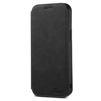 For iPhone 15 Plus Suteni J06 Retro Matte Litchi Texture Leather MagSafe Phone Case(Black) - iPhone 15 Plus Cases by Suteni | Online Shopping UK | buy2fix