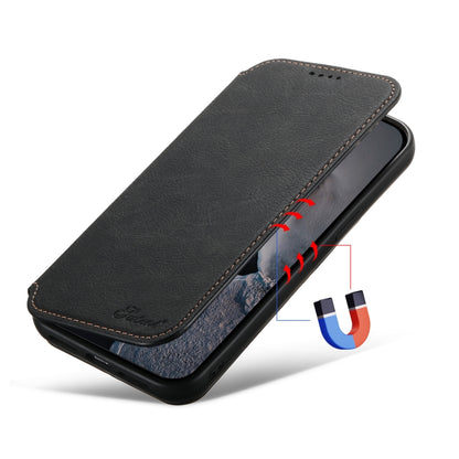 For iPhone 15 Plus Suteni J06 Retro Matte Litchi Texture Leather MagSafe Phone Case(Black) - iPhone 15 Plus Cases by Suteni | Online Shopping UK | buy2fix