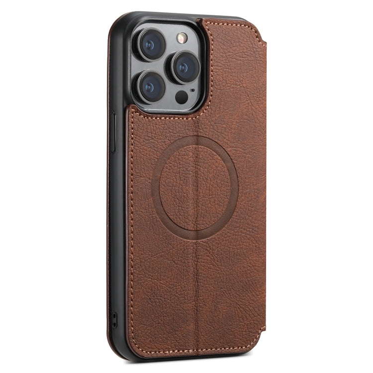 For iPhone 15 Plus Suteni J06 Retro Matte Litchi Texture Leather MagSafe Phone Case(Brown) - iPhone 15 Plus Cases by Suteni | Online Shopping UK | buy2fix