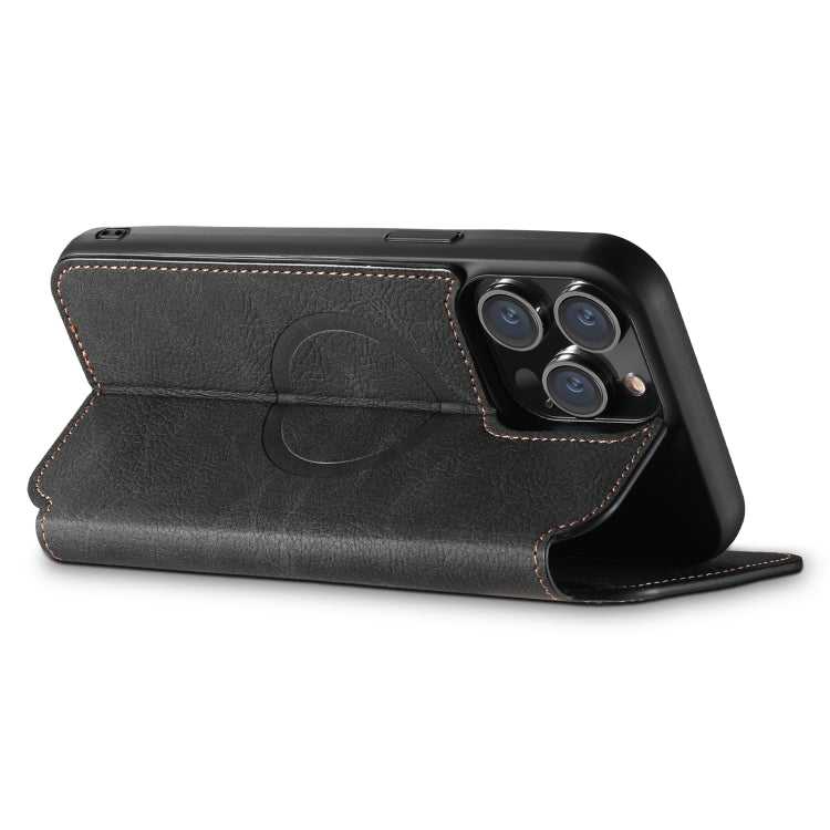 For iPhone 15 Suteni J06 Retro Matte Litchi Texture Leather MagSafe Phone Case(Black) - iPhone 15 Cases by Suteni | Online Shopping UK | buy2fix