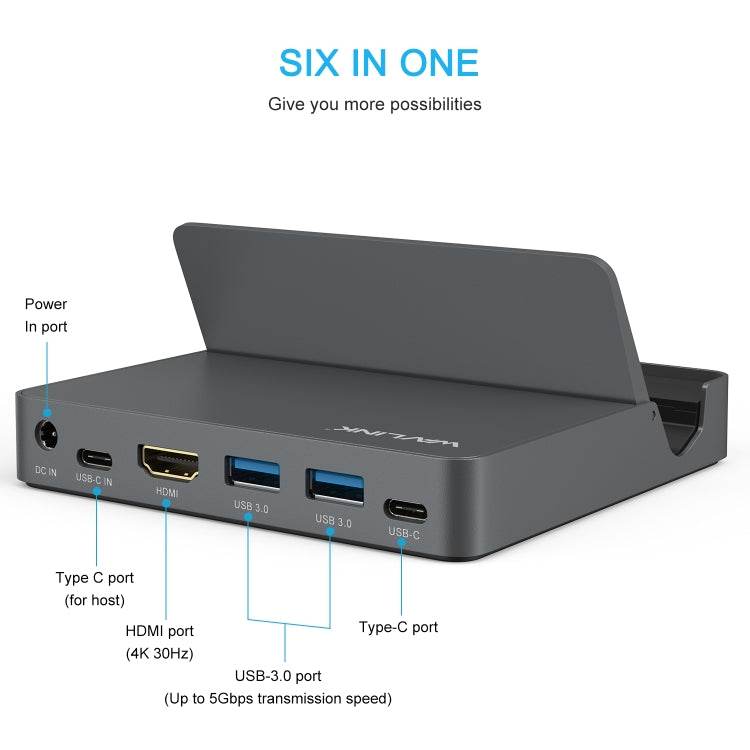 WAVLINK WL-UHP3D01 Portable Type-C Cell Phone Docking Station Multi-Port USB HUB Adapter(UK Plug) - USB 3.0 HUB by WAVLINK | Online Shopping UK | buy2fix