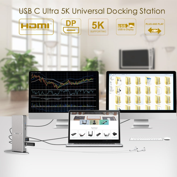 WAVLINK WL-UG69DK7 Laptops Type-C Universal Desktop Docking Station Aluminum Alloy HUB Adapter(UK Plug) - USB HUB by WAVLINK | Online Shopping UK | buy2fix