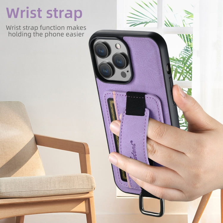 For iPhone 16 Pro Max Suteni H13 Litchi Leather Wrist Strap Wallet Back Phone Case(Purple) - iPhone 16 Pro Max Cases by Suteni | Online Shopping UK | buy2fix