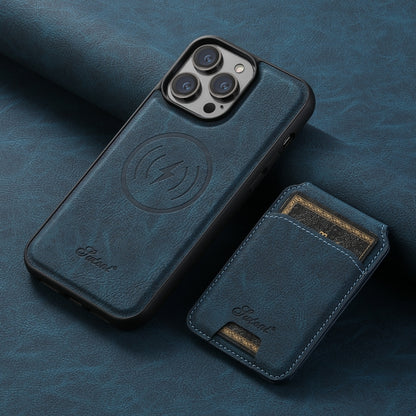 For iPhone 14 Pro Suteni H17 Litchi Texture Leather MagSafe Detachable Wallet Phone Case(Blue) - iPhone 14 Pro Cases by Suteni | Online Shopping UK | buy2fix