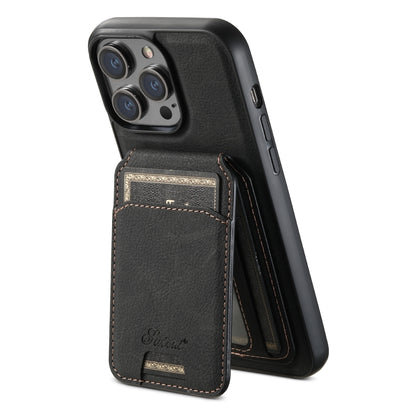 For iPhone 14 Pro Max Suteni H17 Litchi Texture Leather MagSafe Detachable Wallet Phone Case(Black) - iPhone 14 Pro Max Cases by Suteni | Online Shopping UK | buy2fix