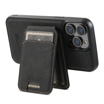 For iPhone 14 Pro Max Suteni H17 Litchi Texture Leather MagSafe Detachable Wallet Phone Case(Black) - iPhone 14 Pro Max Cases by Suteni | Online Shopping UK | buy2fix