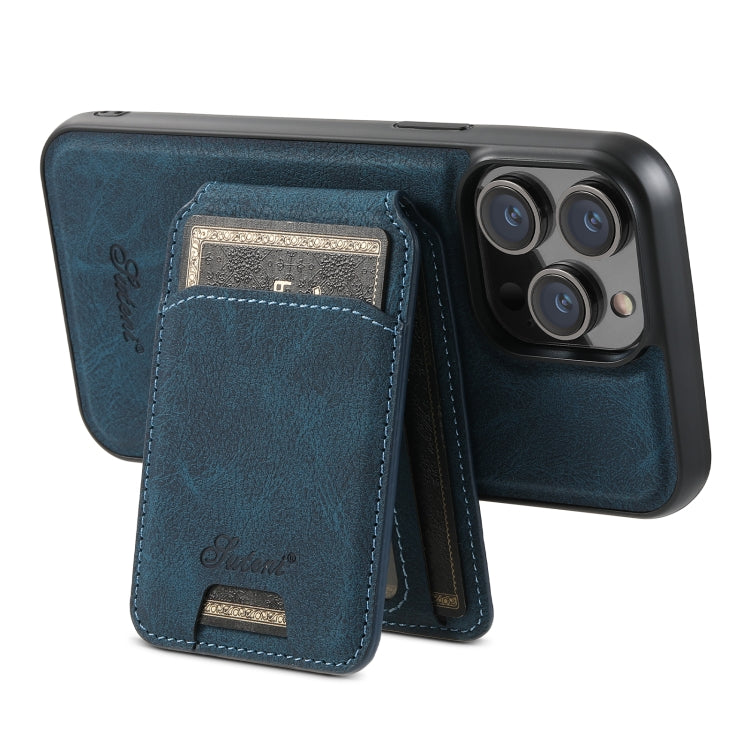 For iPhone 12  Suteni H17 Litchi Texture Leather MagSafe Detachable Wallet Phone Case(Blue) - iPhone 12 / 12 Pro Cases by Suteni | Online Shopping UK | buy2fix