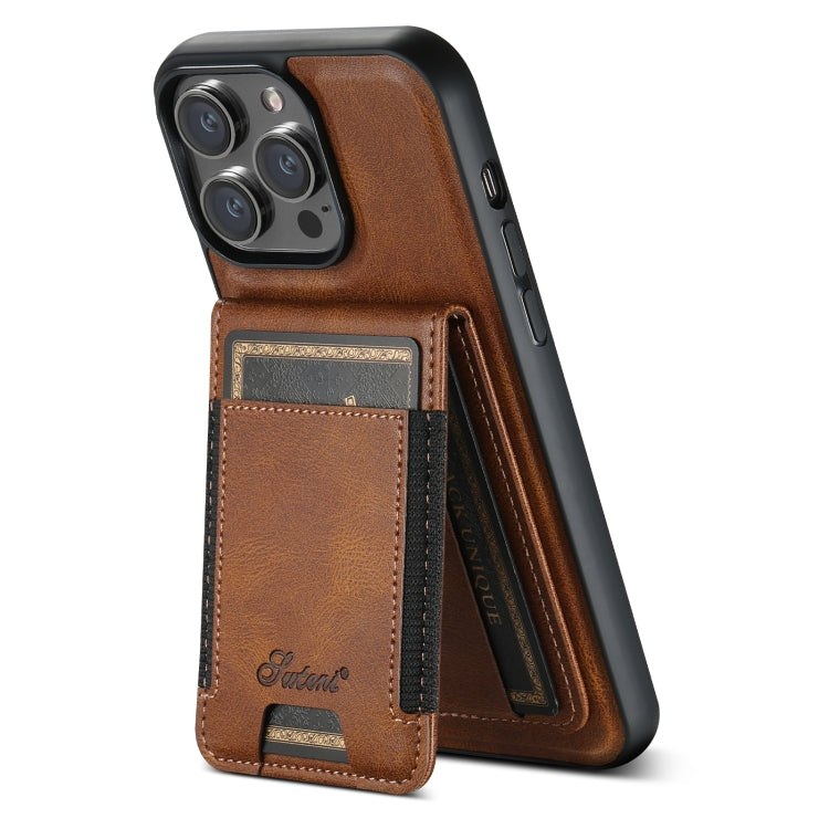 For iPhone 12 Pro Suteni H17 Oil Eax Leather MagSafe Detachable Wallet Phone Case(Brown) - iPhone 12 / 12 Pro Cases by Suteni | Online Shopping UK | buy2fix