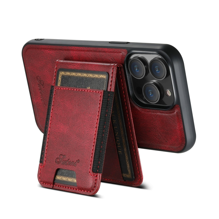 For iPhone 12  Suteni H17 Oil Eax Leather MagSafe Detachable Wallet Phone Case(Red) - iPhone 12 / 12 Pro Cases by Suteni | Online Shopping UK | buy2fix