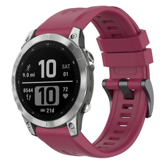 For Garmin Fenix 7 Pro Solid Color Black Buckle Silicone Quick Release Watch Band(Wine Red) - Watch Bands by buy2fix | Online Shopping UK | buy2fix
