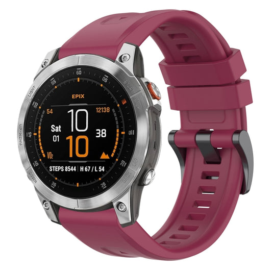 For Garmin Epix Gen2 / Epix Pro Gen2 47mm Solid Color Black Buckle Silicone Quick Release Watch Band(Wine Red) - Watch Bands by buy2fix | Online Shopping UK | buy2fix