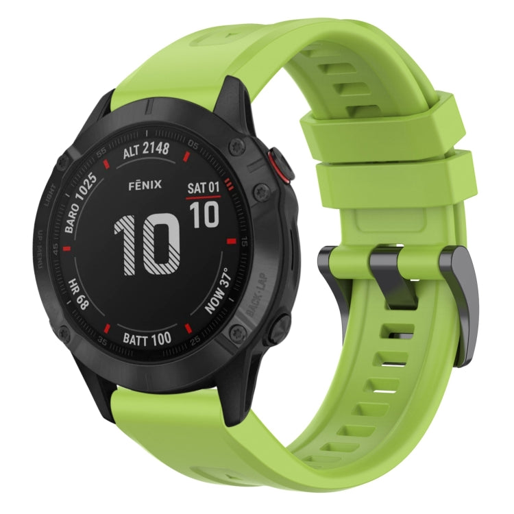 For Garmin Fenix 6 Pro GPS Solid Color Black Buckle Silicone Quick Release Watch Band(Lime green) - Watch Bands by buy2fix | Online Shopping UK | buy2fix